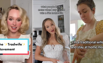 Examples of #tradwife influencers. From left to right:@esteecwilliams, @gwenthemilkmaid, and @mckennamotley (Screenshots via TikTok)