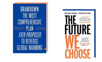 Books about climate change: Drawdown (Paul Hawken, ed.) and The Future We Choose (Christiana Figueres and Tom Rivett-Carnac)
