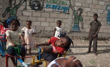 Children participating in the Concern-managed Child Friendly Spaces (CFS) program at Place de la Paix Camp, Haiti, July 2010.