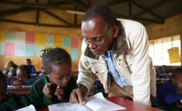 Gyo Burje Sode, a teacher at St. Peter's Primary School in Sagante, Kenya. Sagante's county, Marsabit, is one of the areas hit hardest by the current drought, and has historically weathered many of the effects of the climate crisis in Kenya.