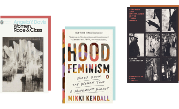 Books about gender equality by Angela Davis, Mikki Kendall, and Kumari Jayawardena