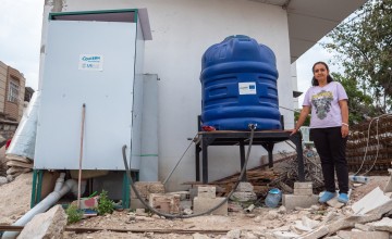 Erva*'s family and other community members make use of the newly installed latrines in the community, Hatay Province. (Photo: Gavin Douglas/Concern Worldwide)