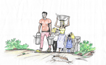 Illustration of men helping with chores in the family