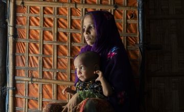 Kulsum* a Rohingya refugee, with with her 15-month child at Camp 13, Ukhiya, Cox's Bazar. (Photo: Saikat Mojumder/Concern Worldwide)