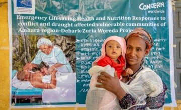 Meseret Sisay (30) with her 8 month old daughter Birtukan Teklu at Dib bahr health centre. (Photo: Eugene Ikua/Concern Worldwide)