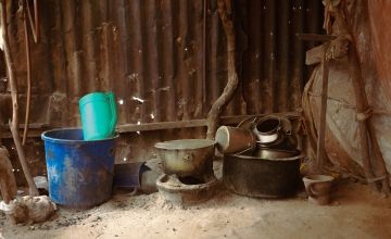 The kitchen items inside the shelter of Amburo and her family. Photo: Adnan Mohamed/ Concern Worldwide