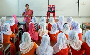 A session with girls at Rajapur, High School, Bangladesh where they receive information about menstrual hygiene and the importance of hygiene, including nutrition information. (Photo: Mohammad Rakibul Hasan/Concern Worldwide)