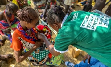 A child being treated at a Concern supported outreach centre in Lomodang, Kenya. 