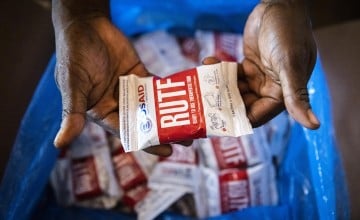 RUTF is unpacked at Boyali Health Center in Central African Republic. (Photo: Ed Ram/Concern Worldwide)