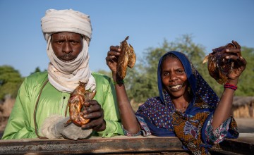 Hawa (right) with the vice-president of her fishing association, Alhadji Mohammad. The association was luanched as part of the Concern-led program Chronic Humanitarian Crisis. Photo: Eugene Ikua/Concern Worldwide