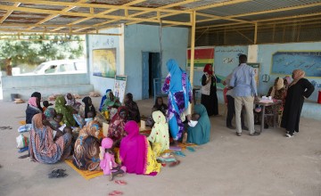 Mothers gathered at nutrition clinic in West Darfur