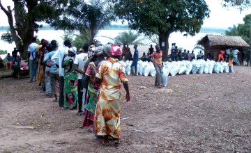 A Concern-led distribution of hygiene kits and non-food essentials in the village of Tokokota, Central African Republic. Amid a protracted crisis, the region faced flooding earlier this year. 