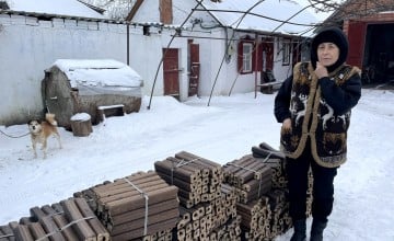 A distribution of briquettes in Kyrykivka, Ukraine.