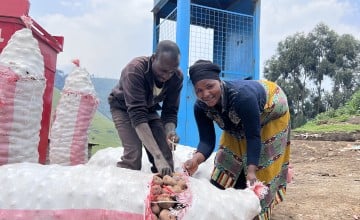 Mahoro Urankunda and her husband Sadiki Gurinzira (28) sell potatoes in Kishwati village, Democratic Republic of the Congo. (Photo: Ariane Rwankuba/Concern Worldwide)