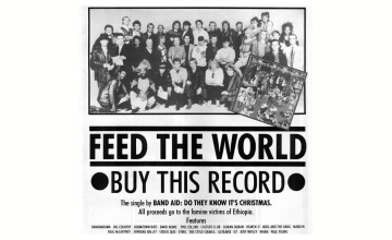 A 1984 advert for Band Aid's fundraising single, "Do They Know It's Christmas?"