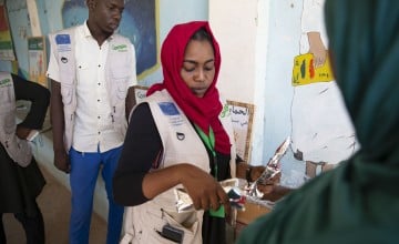 A nutrition clinic for acutely-malnourished children at Ardamata Health Centre in the Sudanese city of El Geneina, West Darfur.