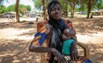 Ayaan and Malual (18 months) at Lueth Ngor PHCU (Public Health Care Unit) in Aweil North. Photo: Eugene Ikua/Concern Worldwide