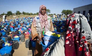 Concern team member Yanna Yagoub Arabi Fadul at a distribution of hygiene kits at Ban Jadid, West Darfur, Sudan
