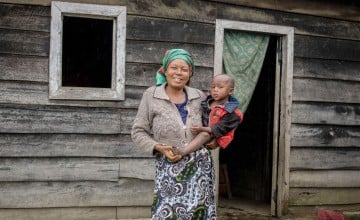 Mutesi Mururugwerwa is back in her home village after spending several months with her young children in a camp for displaced people Photo: Samuel Isenge/Concern Worldwide