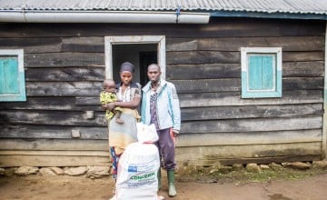 Ancila Niyonzima with her husband Rafiki Dukuze and their son Israel, who received free treatment for acute malnutrition and a hygiene kit from Concern under the EU-funded ECHO Masisi programme. Photo: Concern Worldwide