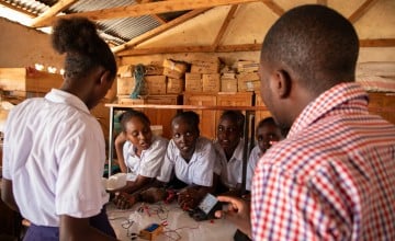 Kalacha Nomadic Junior Secondary School teacher Brian Anungo leads a STEM class. (Photo: Eugene Ikua/Concern Worldwide)