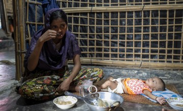 Adiba* (20) and her newborn Yasin* both suffered from malnutrition. They are now both recovering with the ongoing support from the Concern-led integrated nutrition center Cox's Bazar, Bangladesh. She shares, “After giving birth, I fell sick, but after receiving Suji from the nutrition centre, my health has improved significantly. My child was suffering from malnutrition, but after receiving nutrition, my child is now healthy.” (Photo: Saikat Mojumder/Concern Worldwide)