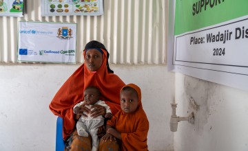 Naima* (22) is married with two young daughters: Jamilah* who is 2 years and 8 months old, and Leyla* who is 6 months old. She and her daughters currently in Wadajir District, Banadir Region, after fleeing violence and drought at home. Photo: Eugene Ikua/Concern Worldwide