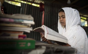 Meher* (16) is deep in preparation for an upcoming test in Sundarganj, Bangladesh. Unlike many of her friends and classmates, who have been forced to abandon their studies over the past few years, she has been able to stay in school thanks to the Zurich Climate Resilience Alliance. Photo: Saikat Mojumder/Concern Worldwide