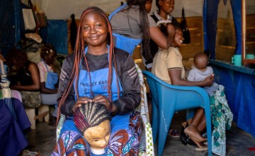 Kavugho attends a women’s hairdressing vocational training under the EAST Programme in Beni, North Kivu. Photo: Concern Worldwide.