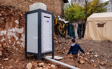An emergency latrine Concern built in Türkiye after the 2023 earthquake. Photo: Concern Worldwide