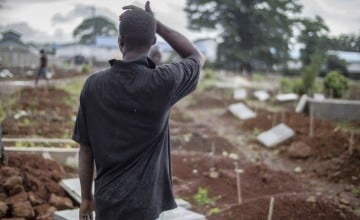 Kingtom Cemetery in Freetown was the main cemetery used for burials during the height of the Ebola crisis, with up to 80 burials a day. Concern Worldwide managed the cemetery at this time and worked to erect permanent grave markers on many of the plots. Photo: Kieran McConville/Concern Worldwide