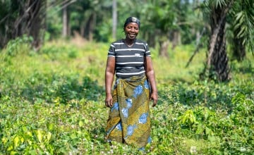 Rugiatu Kamara is a community member and farmer in Rogbesse, Sierra Leone. Since participating in Concern's Yoti Yoti program, she has seen improvements in the quantity and quality of her farm harvests. (Photo: Eugene Ikua/Concern Worldwide)