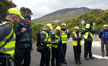 John Corroon briefing guides before the hike up Sliabh Donard in 2015. Photograph taken by: Siobhan O’Connor Concern Worldwide.