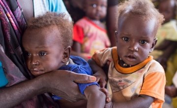 Twins Dit and Makur aged eight months at the Concern nutrition centre in the Protection of Civilians site at the UN base in Juba South Sudan. Both are severely malnourished and were referred to the centre by a community mobilizer. Photo: Kieran McConville/Concern Worldwide 2016