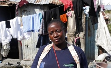 Community worker Ernancy Bienaimee in Cité Soleil, Port-au-Prince, Haiti. Photo: Kristin Myers / Concern Worldwide.