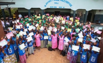 A ceremony to mark the transition of the Essential Newborn Care Corps, which was established in the Bo district of Sierra Leone by Concern Worldwide under the Innovations for Maternal, Newborn, and Child Health initiative. Photo: Kieran McConville/Concern Worldwide. 