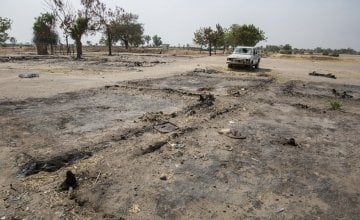 Burnt out NGO compounds at Touch Riak in Unity State, South Sudan. Photo: Kieran McConville / Concern Worldwide