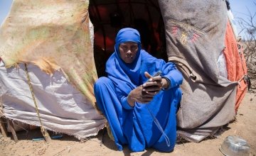 Safia Shugri, mother of seven, at her shelter in Somaliland. Photo: Kieran McConville/Concern Worldwide.