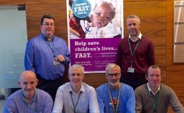 Aer Lingus fast participants John Green and Mark Queally (back row) and Paul Phelan, Rob Fogarty, Jim Durham and Paul Brodbin. Photo: Concern Worldwide. 