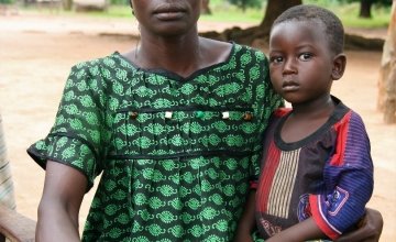 Beatrice* with her son, Robert*. Like thousands of others, Beatrice fled with her family to DRC when rebels attacked her village. Photo: Caitriona Dowd/Concern Worldwide.