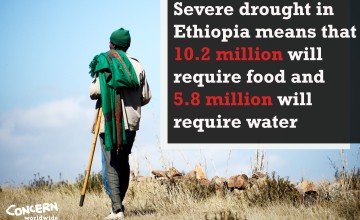 An Ethioipan farmer looks out over drought-stricken land. Credit: Eun Young Kim/Concern Worldwide. 