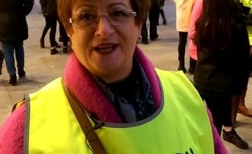 Carmel Hayes from Donabate was out on the streets of Dublin enthusiastically shaking her bucket for Concern FAST. Photo: Concern Worldwide.