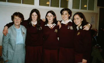 Concern debating team of 2001/2002. Left to right: Mary Anne Fogarty, Aine Rourke, Nora Delaney, Leonie O’Connell, Kara Vaughan. Photo provided by: Mary Anne Fogarty.