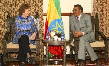 Mary Robinson meets Minister of Foreign Affairs Dr. Tedros Adhanom. Photo: Liam Burke.