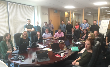 Laura Hastings (bottom right) Desk Officer for Concern Haiti and ESRI volunteers at the first Missing Maps Haiti Mapathon at ESRI Ireland offices in Dublin. Photo: Concern Worldwide 