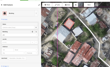 Missing Maps (HOT) software screenshot showing buildings in the Bios Neuf area of Cite Soleil.