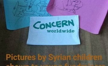 Concern Snapchat image of drawings by Syrian children for children from St. Treasa’s in Mount Merrion who raised €4000 for Concern’s work.