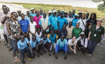 Members of the Concern and Nile Hope teams on Kok Island. Photo: Kieran McConville / Concern Worldwide