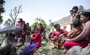 Villagers in Bhirkot Nepal, just after the second major earthquake in Nepal. Phototaken by Crystal Wells / Concern Worldwide.