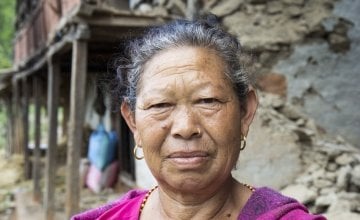 Lal Kumari Magar lost her home near Bhirkot, Dolakha District, Nepal in the 7.3-magnitude aftershock that hit Nepal on May 12th. Photo taken by Crystal Wells / Concern Worldwide.